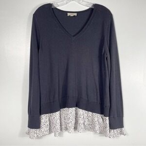 Loft Outlet Black & White Polka Dot Ruffle Sweater Size Medium